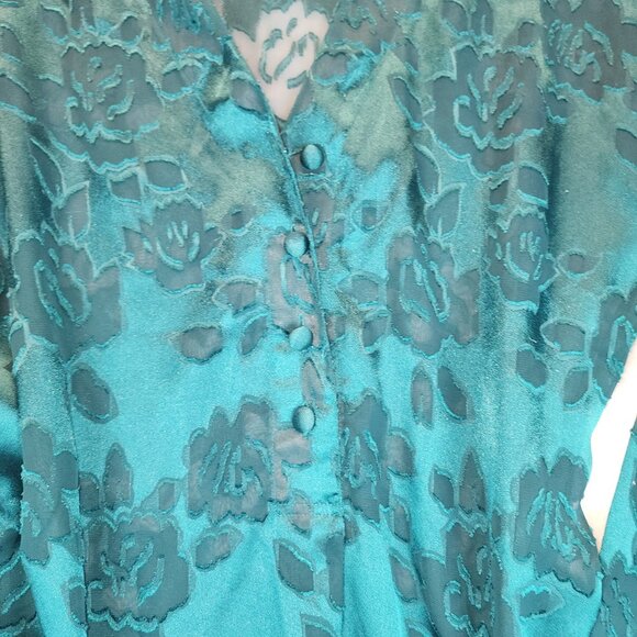 Victoria's Secret Gold Label Green Floral Damask Satin Night Shirt Women's M VTG - Picture 9 of 10